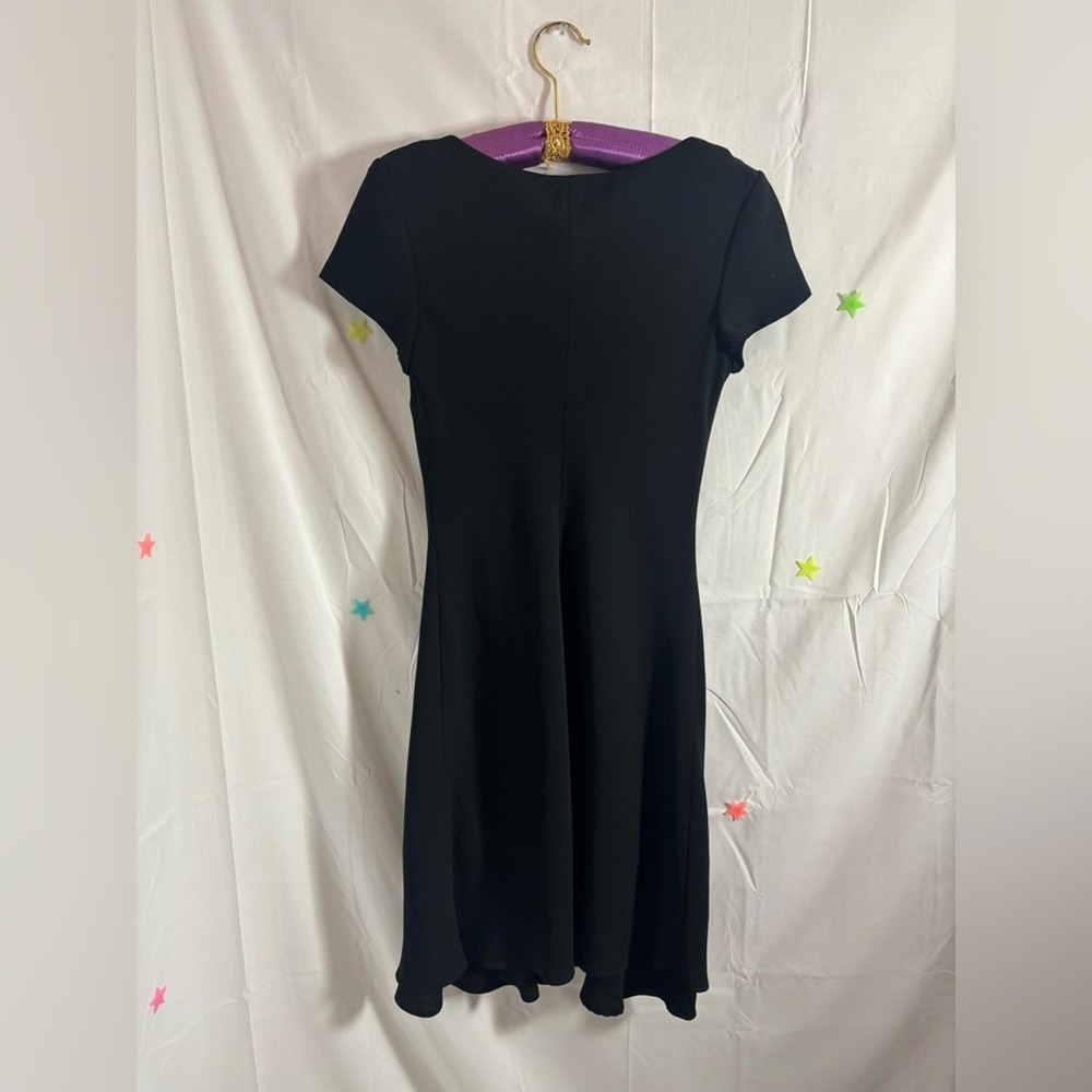 Vintage 90's Little Black Dress Beaded Ruffle Hem Knee Length Structured Size S - Picture 5 of 16